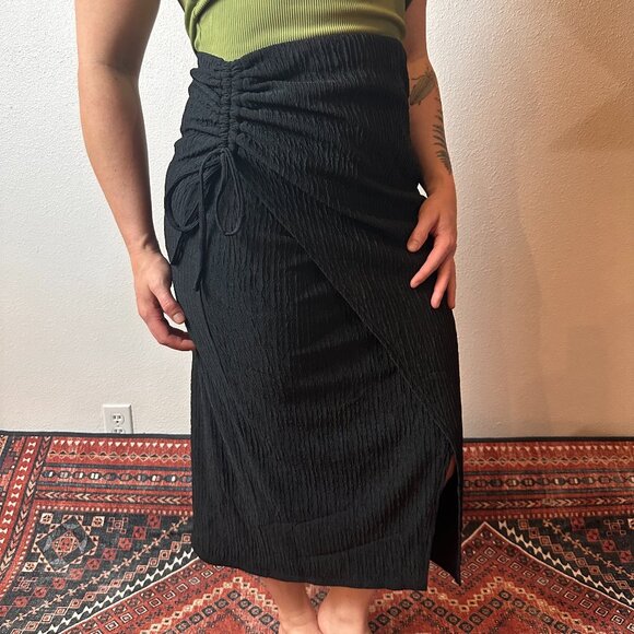 Lulus Black Textured Wrap Maxi Skirt Cinched Side Size XL - Picture 1 of 5